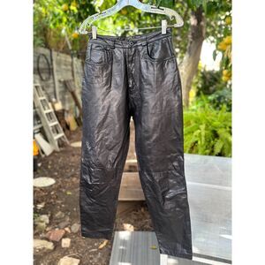 VTG Wilsons Black Leather High Waisted Lined 5 Pocket Ankle Jeans Pants Size 27